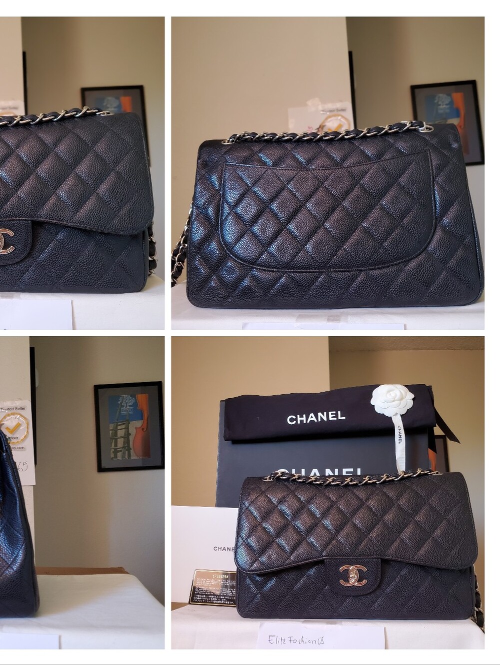 Chanel Classic Jumbo Black Caviar Silver Hardware Bag